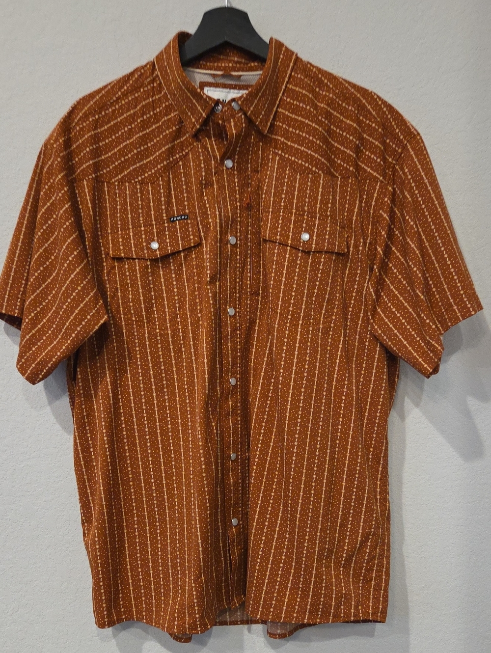 Poncho The Earl Western Short-Sleeve Rust Stripe Snap Button Shirt